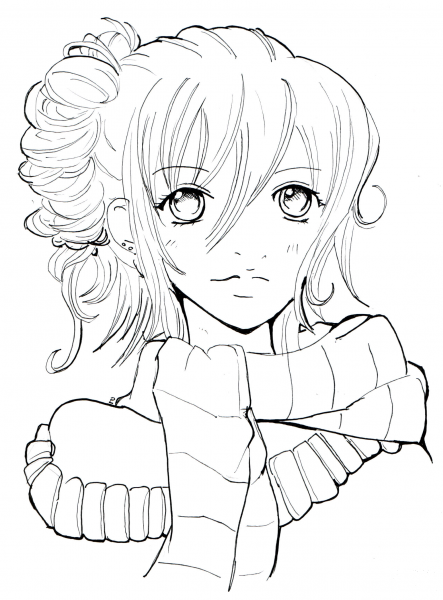 Girl with Scarf coloring page image