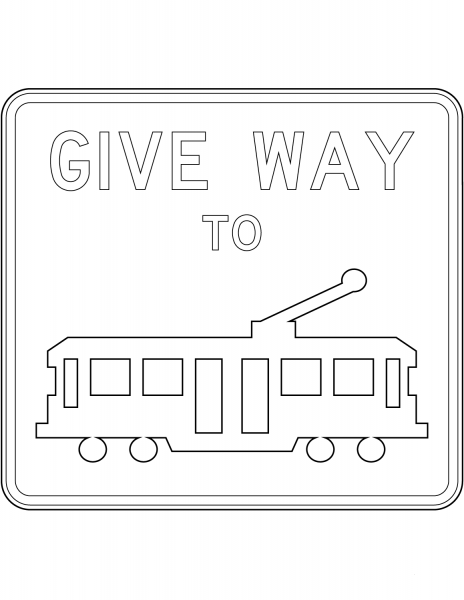 “Give Way to Trams” Sign in Australia coloring page image