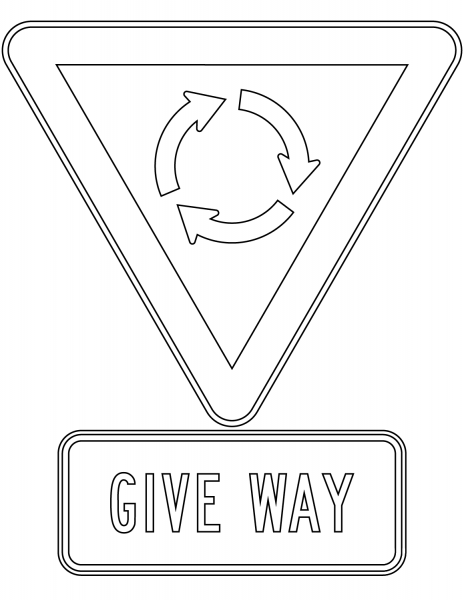 “Give Way with Roundabout” Sign in New Zealand coloring page image