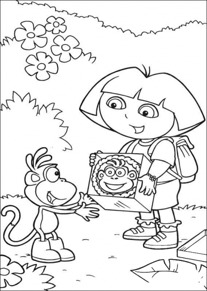 Giving present To Boots  coloring page image