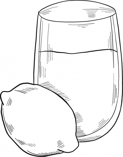 Glass of Lemonade and Lemon coloring page image
