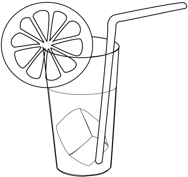 Glass of Water with Lemon coloring page image