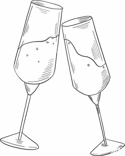 Glasses of Champagne coloring page image