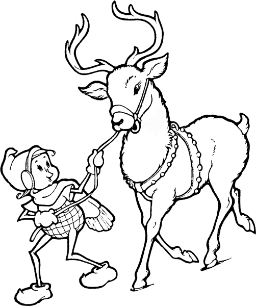 Gnome and Christmas Reindeer coloring page image