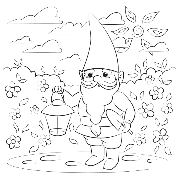 Gnome coloring page image