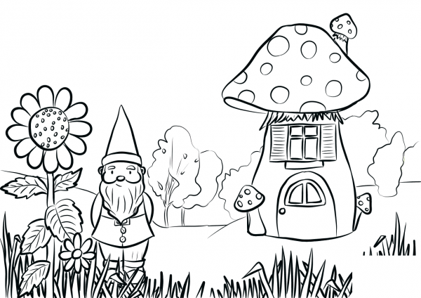 Gnome in the Garden coloring page image