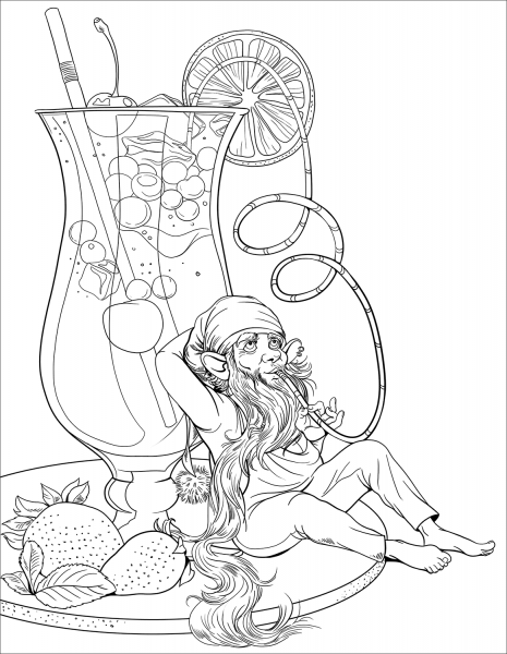 Gnome is Drinking a Cocktail coloring page image