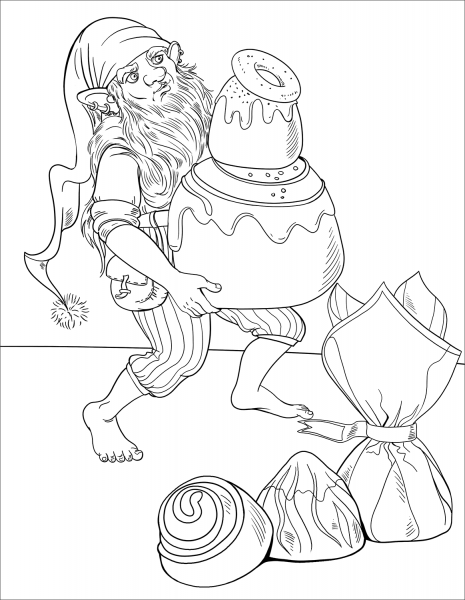 Gnome is Stealing a Chocolate Candy coloring page image