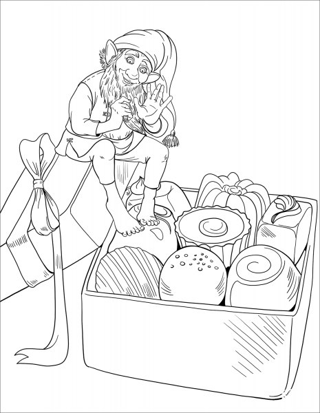 Gnome Loves Candies coloring page image