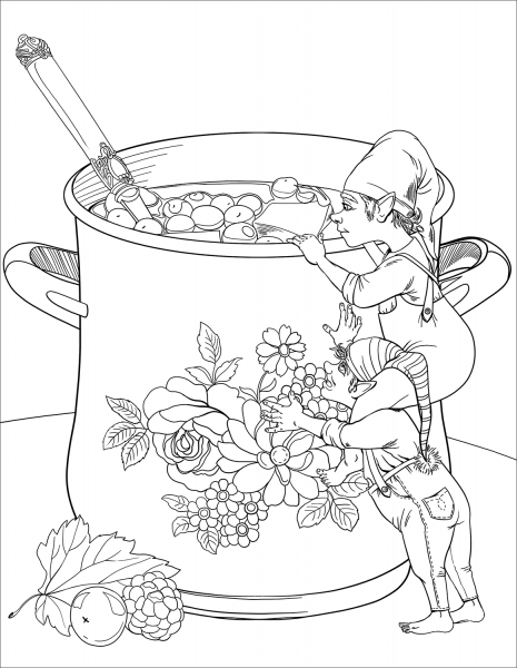 Gnomes are Going to Taste a Homemade Juice coloring page image