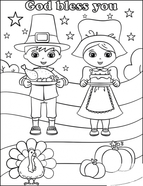 God Bless You on Thanksgiving Day coloring page image
