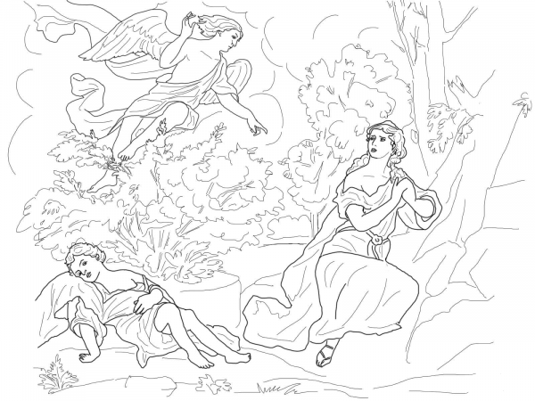 God Cares for Hagar and Ishmael coloring page image