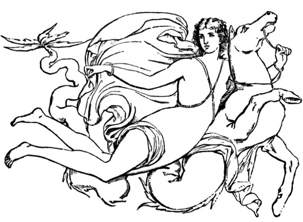 Goddess Is Flying On The Horse  coloring page image