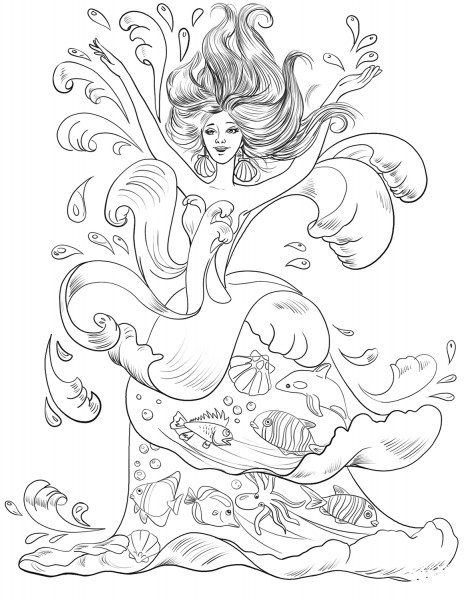 Goddess of the Sea coloring page image