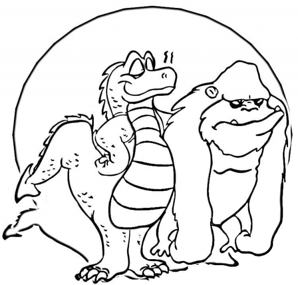 Godzilla and King Kong  coloring page image