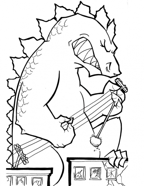 Godzilla Guitar Hero coloring page image