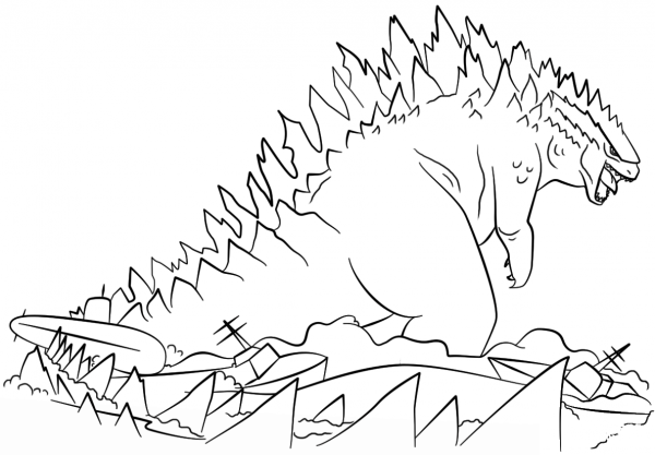 Godzilla Rises from the Sea coloring page image