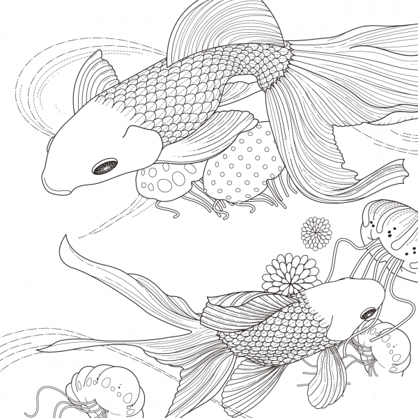 Golden Fish coloring page image