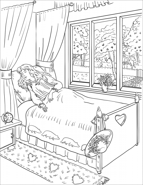 Goldenlocks Fell Asleep in the Bed of the Baby Bear coloring page image