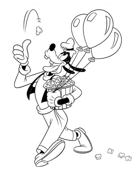 Goofy With Popcorn coloring page image