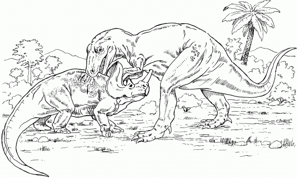 Gorgosaurus vs. Monoclonius coloring page image