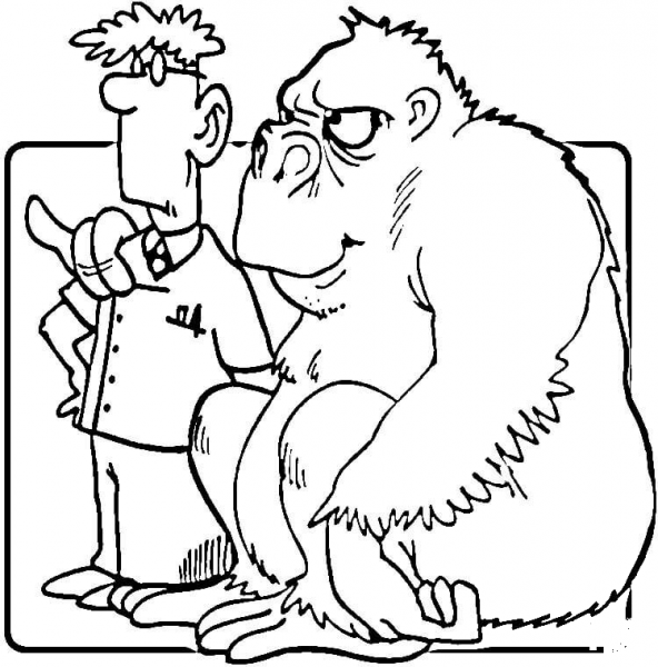 Gorilla to Veterinarian: “Are you my friend?”   coloring page image