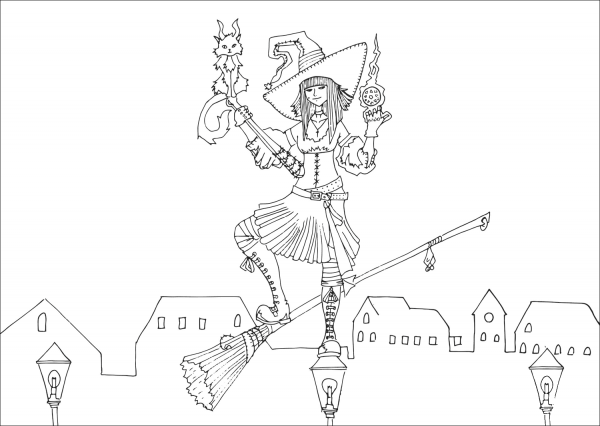 Goth Steampunk Witch coloring page image
