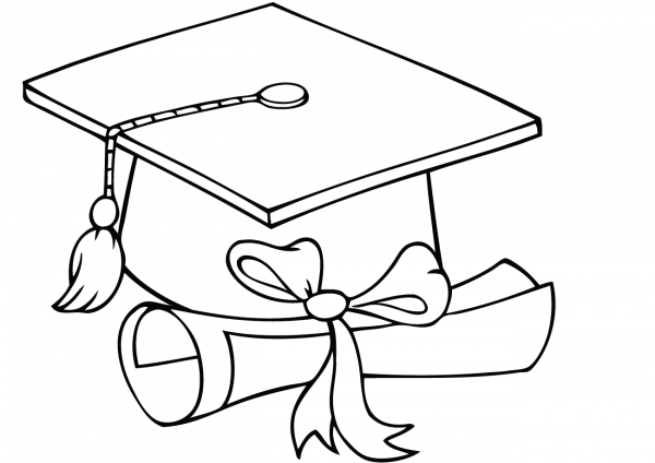 Graduate Cap with Diploma coloring page image