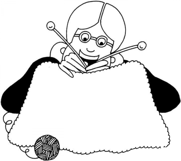Grandma is Making a Scarf  coloring page image