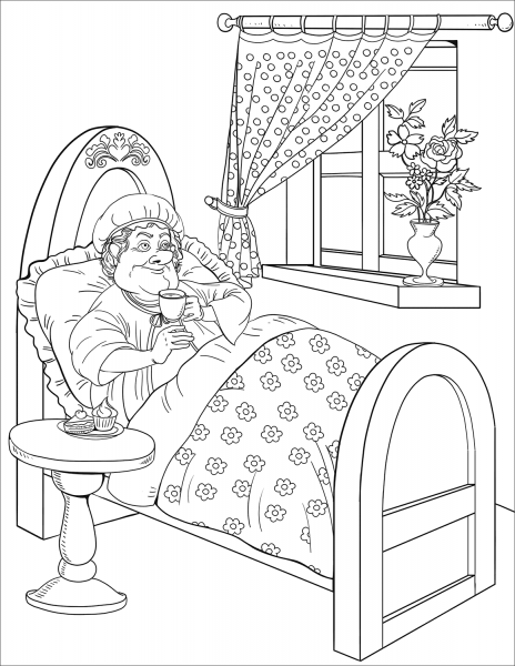 Grandmother is in the Bed coloring page image