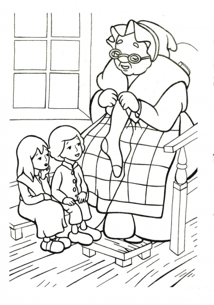 Grandmother Is Telling Legend About Snow Queen  coloring page image