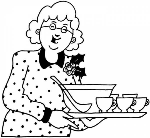 Grandmother with Dinner  coloring page image