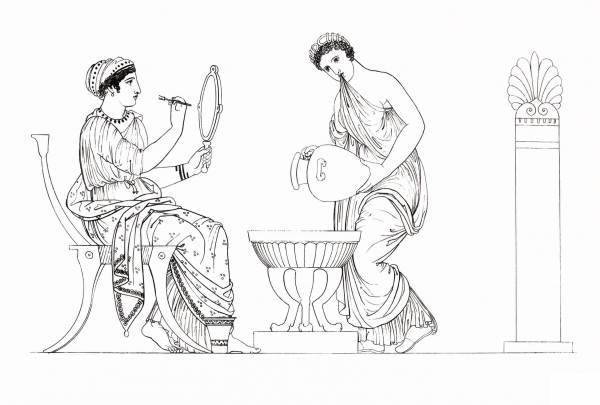 Grecian Lady Painting Her Face coloring page image