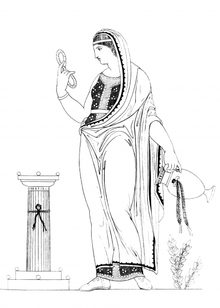 Grecian Lady Performing Funeral Rites coloring page image