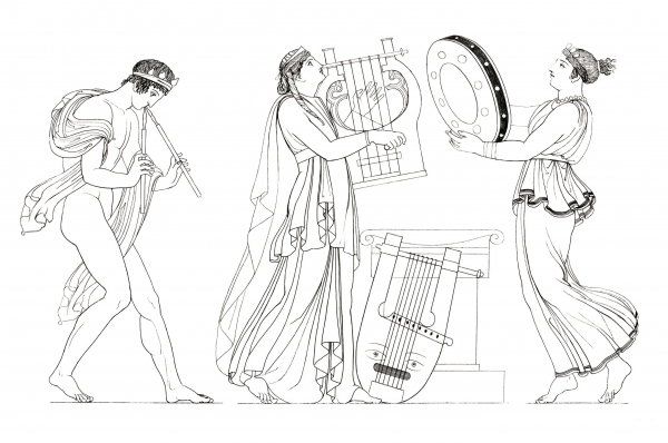 Grecian Musical Performers coloring page image
