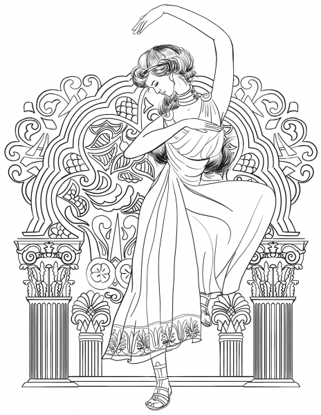 Greek Woman Dance coloring page image
