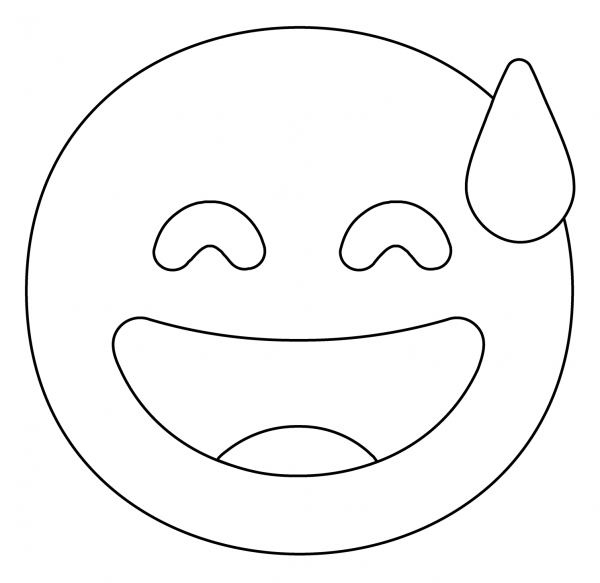Grinning Face with Sweat Emoji coloring page image
