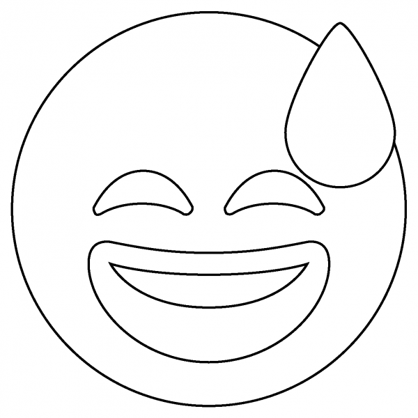 Grinning Face with Sweat Emoji coloring page image