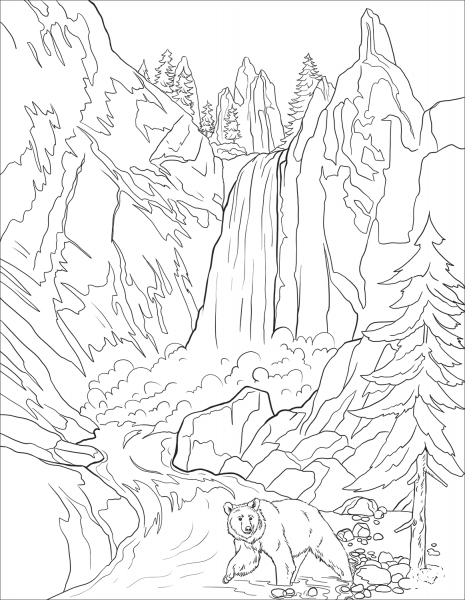 Grizzly Bear near Tower Falls in Yellowstone coloring page image