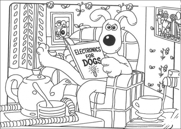 Gromit Reads About Electronics  coloring page image