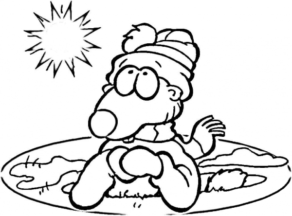Groundhog emerging from its burrow coloring page image