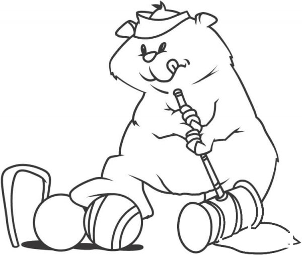 Groundhog Playing Golf  coloring page image