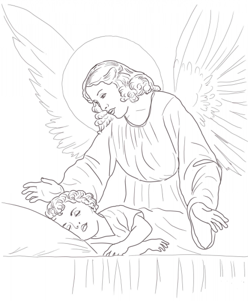 Guardian Angel Over Sleeping Child coloring page image