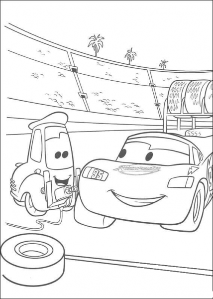 Guido helps McQueen coloring page image