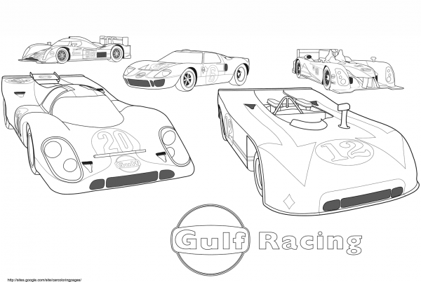Gulf Racing Cars coloring page image