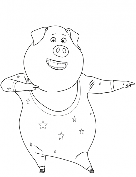 Gunter Pig is Dancing coloring page image