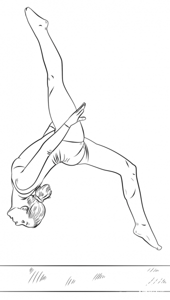 Gymnast on a beam coloring page image