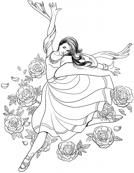 Gymnast Woman Dancing coloring page image