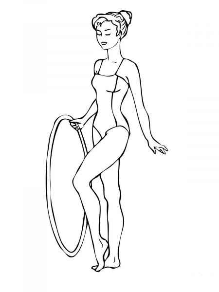 Gymnastics Routine with a Hoop coloring page image