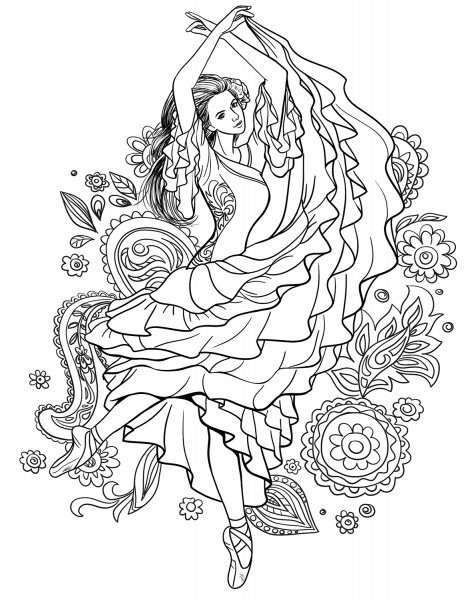 Gypsy Woman Dancing Carmen coloring page image